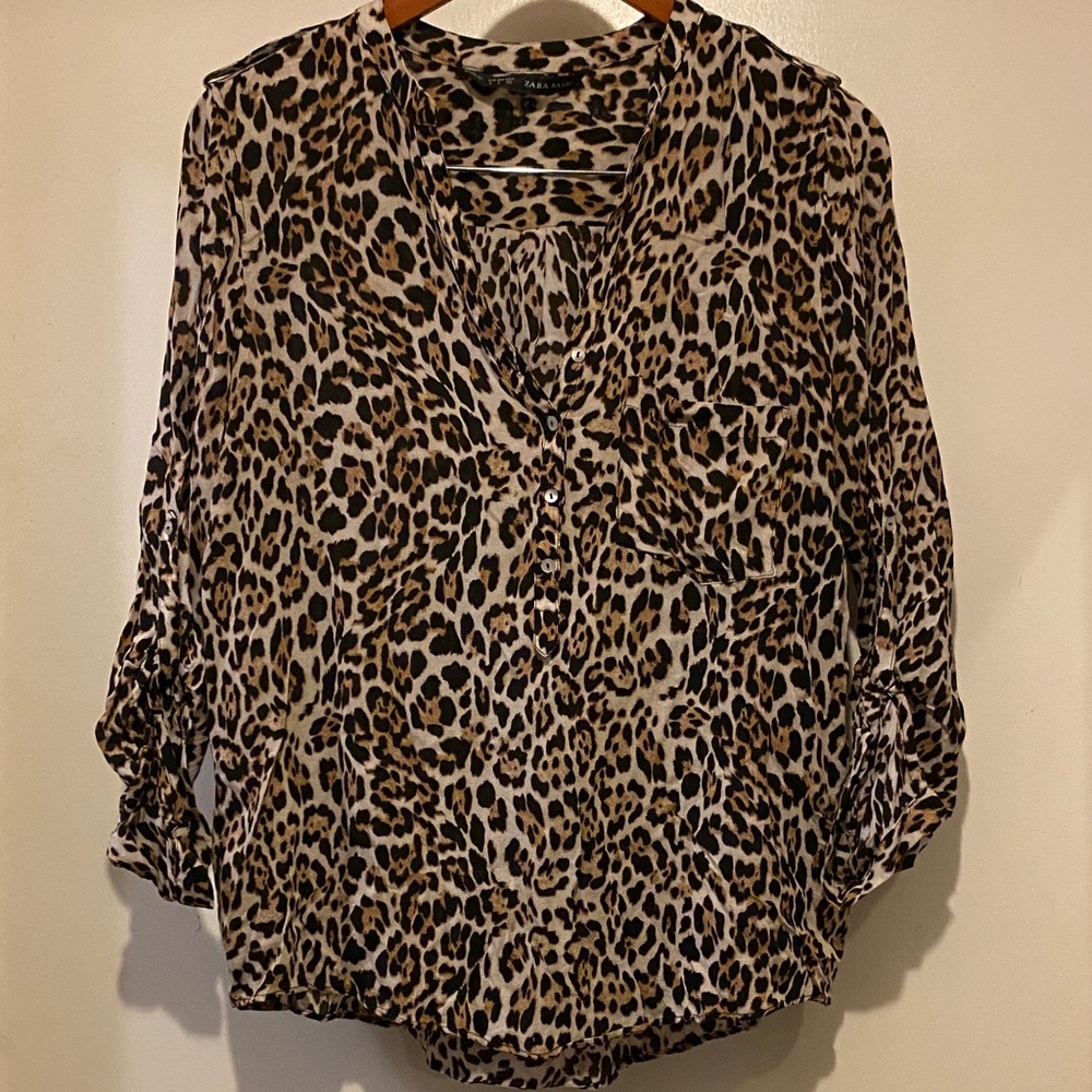 Zara,Animal Print Blouse - Black and Brown